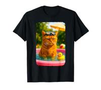 Annoyed Orange Cat in Kiddie Pool Summer Cat Meme T-Shirt