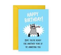Annoying Joke Birthday Card - “Ready for Another Year of Me” Mouse Dancing, Hilarious Card for Brother, Sister, Wife, Husband, Colleague, Cousin, Friends, Partner - Comes with Stickers