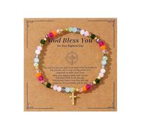 Annpro Beaded Cross Bracelet for Women Men,Handmade Adjustable Natural Beads Bracelets Religious Catholic Bracelet Faith Inspirational Elastic Rope Protection Pray Jewelry, show in the picture, Beads