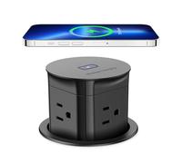 ANNQUAN 3 Inch Hinged Socket with 15W Wireless Charger, 15A Socket, Pop Up Countertop Socket, Computer Opening for Kitchen, Office, ETL List