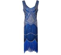 AnnSemo 1920's Great Gatsby Costume Elegant Sequin Beaded Flapper Dress Retro V Neck Sleeveless Tassels Hem Dress Roaring Art Deco Fancy Paisley Cocktail Party