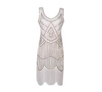 AnnSemo 1920's Great Gatsby Costume Elegant Sequin Beaded Flapper Dress Retro V Neck Sleeveless Tassels Hem Dress Roaring Art Deco Fancy Paisley Cocktail Party