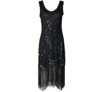 AnnSemo 1920's Great Gatsby Costume Elegant Sequin Beaded Flapper Dress Retro V Neck Sleeveless Tassels Hem Dress Roaring Art Deco Fancy Paisley Cocktail Party