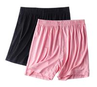 AnnSemo 2 Pack Women's Pyjama Bottoms Sleep Shorts Stretchy Pyjama Pants Summer Casual Pajamas Bottoms for Sleeping Gym Running Cotton