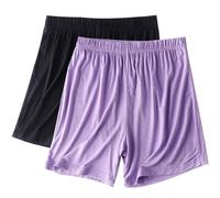 AnnSemo 2 Pack Women's Pyjama Bottoms Sleep Shorts Stretchy Pyjama Pants Summer Casual Pajamas Bottoms for Sleeping Gym Running Cotton