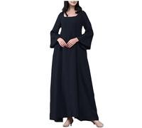 AnnSemo Abayas Muslim Dress for Women Middle East Prayer Dress Long Sleeve Square Neck Maxi Vintage Islamic National Robe Elegant High Wasit Cotton Linen in Full Length