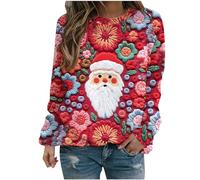 AnnSemo Christmas Jumpers for Women UK Funny Santa Print Tops Long Sleeve Crew Neck Pullover Womens Christmas Jumpers Loose Xmas T Shirt Casual Sweatshirt