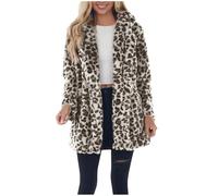 AnnSemo Fleece Jacket Women Trendy Leopard Print Coat Casual Plus Size Loose Cardigan Outerwear Fluffy Winter Warm Fleece Jackets for Women Long Sleeve Lapel Ladies Coats