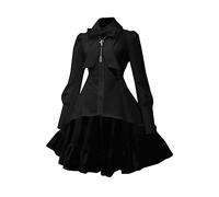AnnSemo Halloween Costumes for Women Renaissance Regency Dress Victorian Gown Princess Dress High Low Hem Ruffle Crochet High Waist Flare Sleeve Court Gothic Witch Black