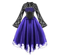 AnnSemo Halloween Costumes for Women UK Medieval Witch Dress Gothic Style Regency Corset Dress Elegant Lace Batwing Sleeve Vampire Clothes Wedding Guest Dresses Ball Gown Purple