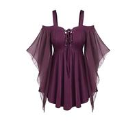 AnnSemo Halloween Costumes Vintage Dress for Women UK 1800s Regency Corset Dress Gothic Cold Shoulder Flare Sleeve Elegant Long Maid Decades Costumes Cocktail Club Party Wine