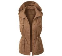 AnnSemo Hooded Gilet for Women UK Ladies Waistcoats Sleeveless Cargo Vest Black Cardigan Womens Gilet with Hood Sleeveless Jacket Lightweight Outerwear with Drawstring Pockets Utility Vest