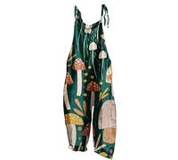AnnSemo Jumpsuits for Women UK Summer Trendy Lace Up Adjustable Sleeveless Pants Wide Leg Suspender Rompers Ladies Loose Pant Mushroom Print Casual Workout Overalls with Pockets
