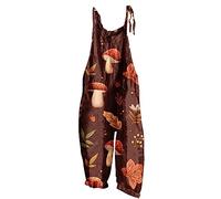 AnnSemo Jumpsuits for Women UK Summer Trendy Lace Up Adjustable Sleeveless Pants Wide Leg Suspender Rompers Ladies Loose Pant Mushroom Print Casual Workout Overalls with Pockets