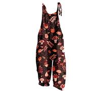 AnnSemo Jumpsuits for Women UK Summer Trendy Lace Up Adjustable Sleeveless Pants Wide Leg Suspender Rompers Ladies Loose Pant Mushroom Print Casual Workout Overalls with Pockets