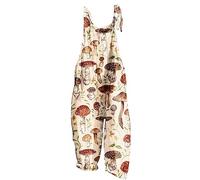 AnnSemo Jumpsuits for Women UK Summer Trendy Lace Up Adjustable Sleeveless Pants Wide Leg Suspender Rompers Ladies Loose Pant Mushroom Print Casual Workout Overalls with Pockets