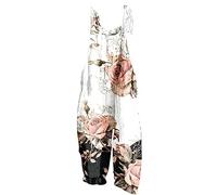 AnnSemo Jumpsuits for Women UK Summer Trendy Lace Up Adjustable Sleeveless Pants Wide Leg Suspender Rompers Ladies Loose Pant Mushroom Print Casual Workout Overalls with Pockets