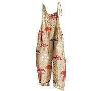 AnnSemo Jumpsuits for Women UK Summer Trendy Lace Up Adjustable Sleeveless Pants Wide Leg Suspender Rompers Ladies Loose Pant Mushroom Print Casual Workout Overalls with Pockets
