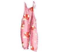 AnnSemo Jumpsuits for Women UK Summer Trendy Lace Up Adjustable Sleeveless Pants Wide Leg Suspender Rompers Ladies Loose Pant Mushroom Print Casual Workout Overalls with Pockets