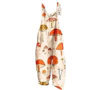 AnnSemo Jumpsuits for Women UK Summer Trendy Lace Up Adjustable Sleeveless Pants Wide Leg Suspender Rompers Ladies Loose Pant Mushroom Print Casual Workout Overalls with Pockets