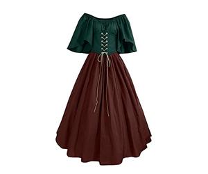 AnnSemo Medieval Costume for Women Plus Size Ladies Victorian Dress Renaissance Vintage Dress with Corset Fairy Gothic Gown Irish Retro Style Party Ball Gown Halloween