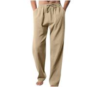 AnnSemo Mens Chino Trousers Athletic-fit Fallow Drawstring Elastic Waist Wide Leg Straight Pants with Pockets Summer Beach Yoga Pants for Work, Utility & Safety, Hiking, Combat, XL Khaki