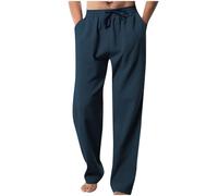 AnnSemo Mens Chino Trousers Athletic-fit Fallow Drawstring Elastic Waist Wide Leg Straight Pants with Pockets Summer Beach Yoga Pants for Work, Utility & Safety, Hiking, Combat, 3XL Navy