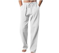 AnnSemo Mens Chino Trousers Athletic-fit Fallow Drawstring Elastic Waist Wide Leg Straight Pants with Pockets Summer Beach Yoga Pants for Work, Utility & Safety, Hiking, Combat, L White