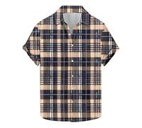 AnnSemo Men's Flannel Shirt Short Sleeve Shirt Regular Fit Plaid Dress Trendy Country Casual Summer Lightweight Collar Work Office Lapel Tartan Checked