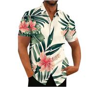 AnnSemo Mens Hawaiian Shirt Funky Party Shirt Casual Summer Flower Short Sleeve Lapel Collar Button Down Holiday Tops Floral Beach with Pocket