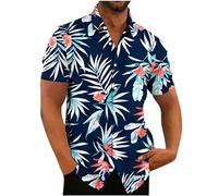 AnnSemo Mens Hawaiian Shirt Funky Party Shirt Casual Summer Flower Short Sleeve Lapel Collar Button Down Holiday Tops Floral Beach with Pocket