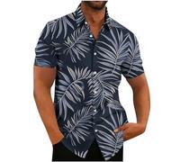 AnnSemo Mens Hawaiian Shirt Funky Party Shirt Casual Summer Flower Short Sleeve Lapel Collar Button Down Holiday Tops Floral Beach with Pocket