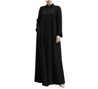 AnnSemo Muslim Dresses for Women Ethnic Style Long Sleeve Maxi Dress Casual Zipper Cardigan Abaya Eid Dresses Plain Loose Islamic Prayer Dress Floore Length A Line Swing Long