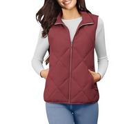 AnnSemo Quilted Gilet for Women UK Full Zipper Sleeveless Padded Jackets Solid Colour Stand Collar Womens Lightweight Gilet with Pockets Casual Comfy Winter Body Warmer