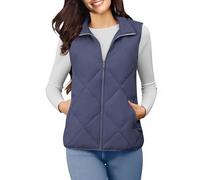 AnnSemo Quilted Gilet for Women UK Full Zipper Sleeveless Padded Jackets Solid Colour Stand Collar Womens Lightweight Gilet with Pockets Casual Comfy Winter Body Warmer
