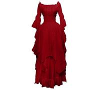 AnnSemo Renaissance Costume for Women Halloween Steampunk Gothic Maxi Dress Ruffle Layered Victorian Dress Chemise Medieval Pirate Peasant Irish Long Dresses for Lady