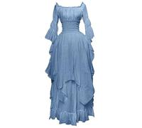 AnnSemo Renaissance Costume for Women Halloween Steampunk Gothic Maxi Dress Ruffle Layered Victorian Dress Chemise Medieval Pirate Peasant Irish Long Dresses for Lady