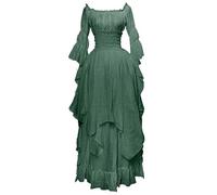 AnnSemo Renaissance Costume for Women Halloween Steampunk Gothic Maxi Dress Ruffle Layered Victorian Dress Chemise Medieval Pirate Peasant Irish Long Dresses for Lady