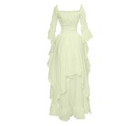 AnnSemo Renaissance Costume for Women Halloween Steampunk Gothic Maxi Dress Ruffle Layered Victorian Dress Chemise Medieval Pirate Peasant Irish Long Dresses for Lady