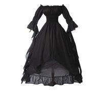 AnnSemo Renaissance Costume for Women Halloween Steampunk Gothic Maxi Dress Ruffle Layered Victorian Dress Chemise Medieval Pirate Peasant Irish Long Dresses for Lady Black