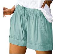 AnnSemo Summer Shorts for Women UK Plus Size with Pocket Elastic High Waist Cotton Shorts Straight Leg Ladies Running Tracksuit Bottoms Gym Sport Hot Pants Drawstring Loose Yoga Workout