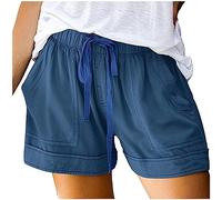 AnnSemo Summer Shorts for Women UK Plus Size with Pocket Elastic High Waist Cotton Shorts Straight Leg Ladies Running Tracksuit Bottoms Gym Sport Hot Pants Drawstring Loose Yoga Workout