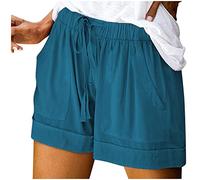 AnnSemo Summer Shorts for Women UK Plus Size with Pocket Elastic High Waist Cotton Shorts Straight Leg Ladies Running Tracksuit Bottoms Gym Sport Hot Pants Drawstring Loose Yoga Workout