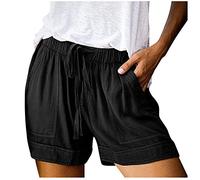 AnnSemo Summer Shorts for Women UK Plus Size with Pocket Elastic High Waist Cotton Shorts Straight Leg Ladies Running Tracksuit Bottoms Gym Sport Hot Pants Drawstring Loose Yoga Workout