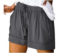 AnnSemo Summer Shorts for Women UK Plus Size with Pocket Elastic High Waist Cotton Shorts Straight Leg Ladies Running Tracksuit Bottoms Gym Sport Hot Pants Drawstring Loose Yoga Workout