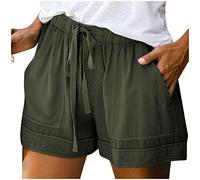 AnnSemo Summer Shorts for Women UK Plus Size with Pocket Elastic High Waist Cotton Shorts Straight Leg Ladies Running Tracksuit Bottoms Gym Sport Hot Pants Drawstring Loose Yoga Workout