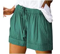 AnnSemo Summer Shorts for Women UK Plus Size with Pocket Elastic High Waist Cotton Shorts Straight Leg Ladies Running Tracksuit Bottoms Gym Sport Hot Pants Drawstring Loose Yoga Workout