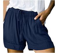 AnnSemo Summer Shorts for Women UK Plus Size with Pocket Elastic High Waist Cotton Shorts Straight Leg Ladies Running Tracksuit Bottoms Gym Sport Hot Pants Drawstring Loose Yoga Workout