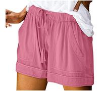 AnnSemo Summer Shorts for Women UK Plus Size with Pocket Elastic High Waist Cotton Shorts Straight Leg Ladies Running Tracksuit Bottoms Gym Sport Hot Pants Drawstring Loose Yoga Workout