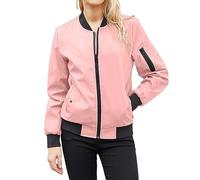 AnnSemo UK Stock Aviator Pilot Biker Bomber Jackets for Women Ladies Casual Blouses Long Sleeve Full Zipper Sweatshirts Hoodless Mock Neck Thin Coat Solid Oversized Y2K Baseball Tops
